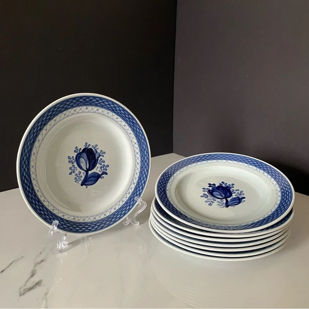 SET of 8 Salad Plates - Tranquebar Blue by Royal Copenhagen
